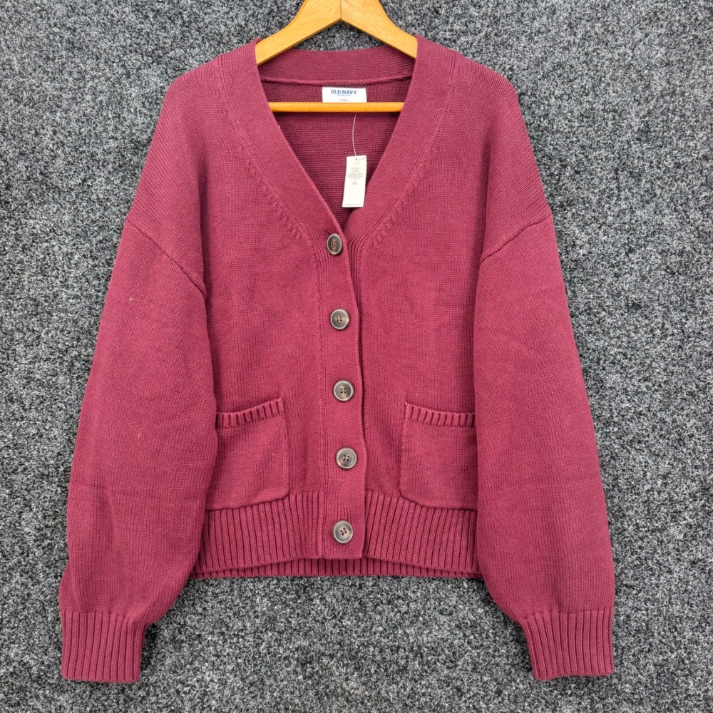 Old Navy Seaside Cotton Cardigan Sweater Burgundy L Tall 894119-02-1